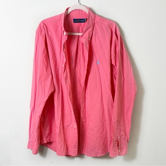 Ralph Lauren Button Down Shirt Coral Pink Sky Blue Pony Long Sleeve size XL - Picture 1 of 9